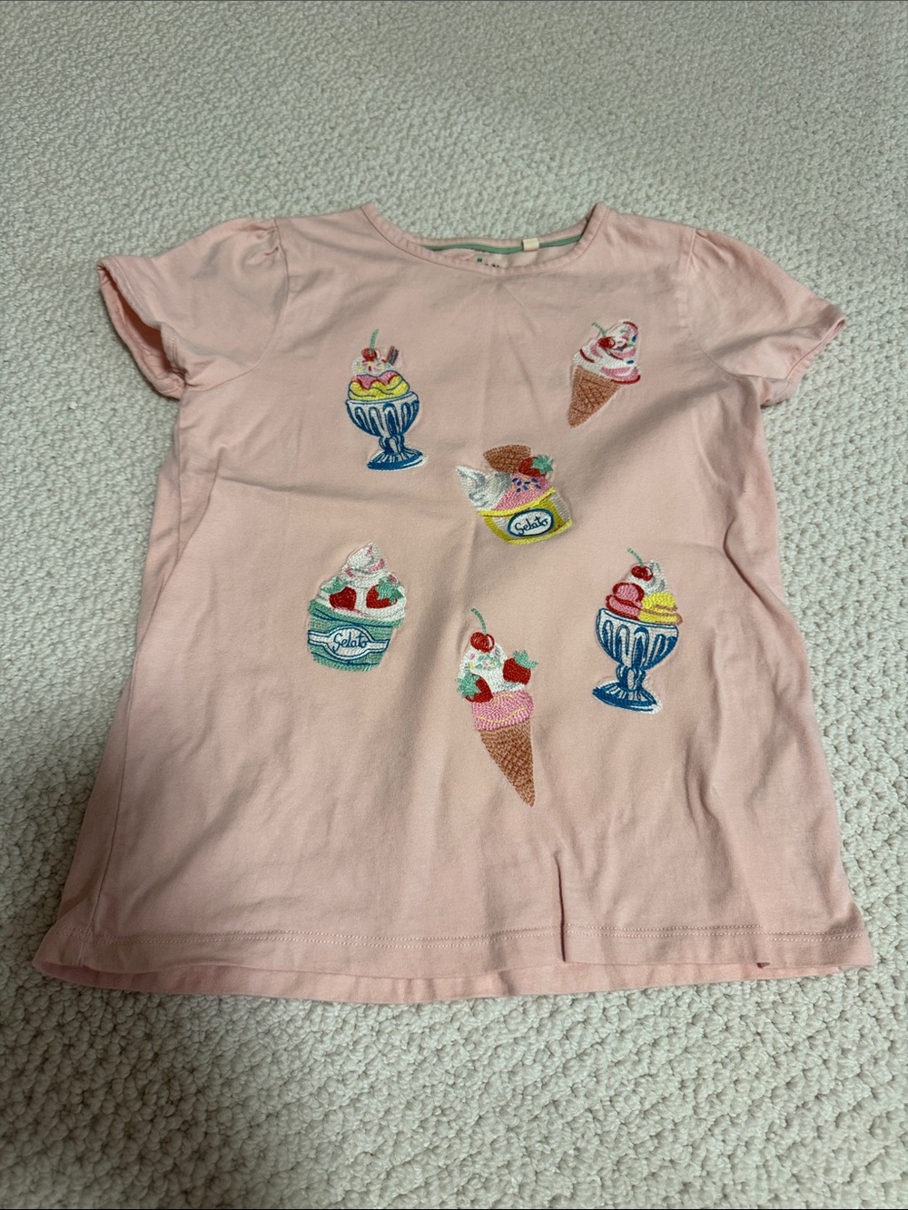 Girls' Pink Ice Cream Embroidered Tee